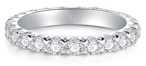 BORUO 925 Sterling Silver Ring, Cubic Zirconia CZ Wedding Band Stackable Ring 3mm Size 7 - Image 2