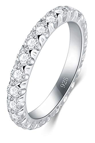BORUO 925 Sterling Silver Ring, Cubic Zirconia CZ Wedding Band Stackable Ring 3mm Size 7 - Image 1