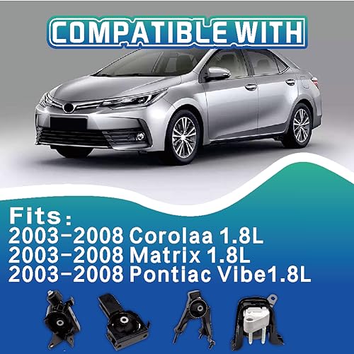 YBDDZH Engine Motor and Transmission Mount Kit Compatible with 2003-2008 Corolla 1.8L & 2003-2008 Matrix 1.8L & 2003-2008 Pontiac Vibe 1.8L Auto Transmission Repklace OE A4220 A4219 A4218 A4221 4pcs - Image 2