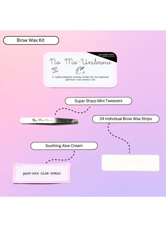No mo-stache مجموعة إزالة الشعر بالشمع No Mo-Unibrow: شرائح شمعية وملاقط صغيرة للوجه والحواجب، 24 شريحة فردية. كما تم عرضها في برنامج شارك تانك! - Image 3