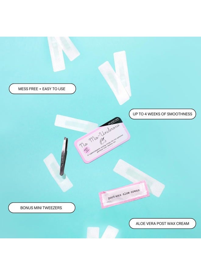 No mo-stache مجموعة إزالة الشعر بالشمع No Mo-Unibrow: شرائح شمعية وملاقط صغيرة للوجه والحواجب، 24 شريحة فردية. كما تم عرضها في برنامج شارك تانك! - Image 5