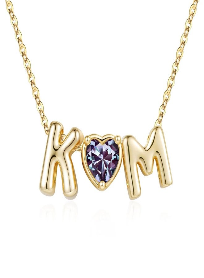 M MOOHAM Birthday Gifts for Women - Two Initial Necklace Blue-purple June Alexandrite Heart Birthstone Necklaces K Letter M Necklace Personalized Jewelry 30th 40th 50th 60th Birthday Gifts for Women - Image 1