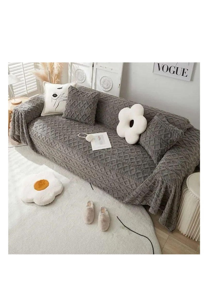 Jacquard fur sofa covers set - 4 pieces - Grey - Image 1