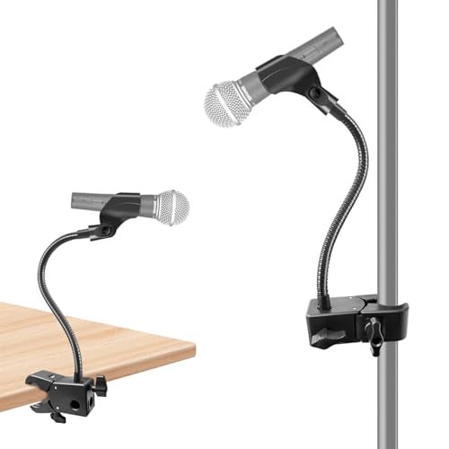 Khazylorr Gooseneck Microphone Stand, Flexible Mic Arm Stand, Desk Mic Stand With Super Clamp Mount Mic Clip and 3/8" to 5/8" Adapter, Compatible with Shure/Fifine / AT2020 / Pyle/Blue Snowball/Razer (13 Inch) - Image 1