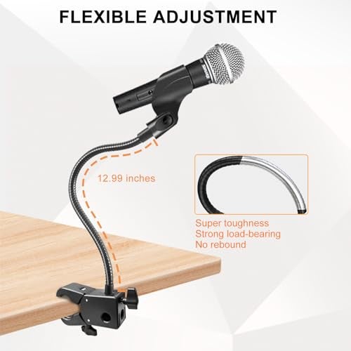 Khazylorr Gooseneck Microphone Stand, Flexible Mic Arm Stand, Desk Mic Stand With Super Clamp Mount Mic Clip and 3/8" to 5/8" Adapter, Compatible with Shure/Fifine / AT2020 / Pyle/Blue Snowball/Razer (13 Inch) - Image 2