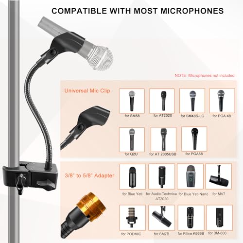 Khazylorr Gooseneck Microphone Stand, Flexible Mic Arm Stand, Desk Mic Stand With Super Clamp Mount Mic Clip and 3/8" to 5/8" Adapter, Compatible with Shure/Fifine / AT2020 / Pyle/Blue Snowball/Razer (13 Inch) - Image 5