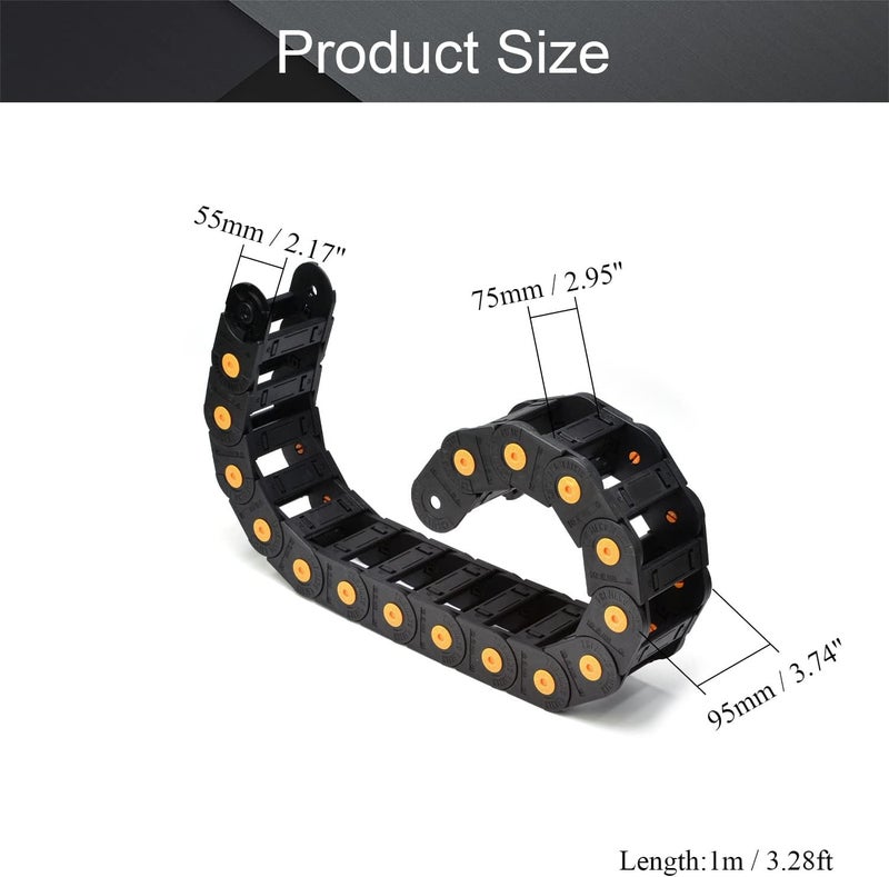Fielect سلسلة سحب كابل مفتوحة مع موصلات نهائية R100 35X75mm 1 متر بلاستيك لآلات CNC الكهربائية سوداء 1 قطعة - Image 2