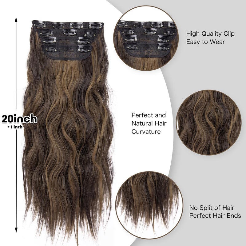 LEEONS 4PCS Clip in Hair Extensions for Women Brown Highlighted Caramel Blonde Long Wavy Thick Hair Extensions Clip in Double Weft Hair Extension for Daliy Use (4pcs, 20Inch, H2/426#) - Image 4