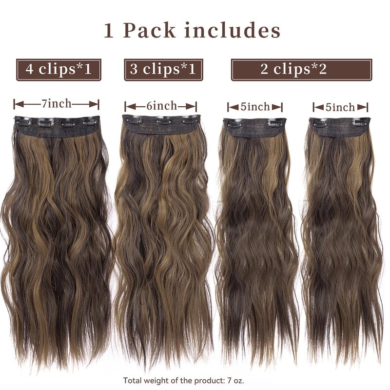LEEONS 4PCS Clip in Hair Extensions for Women Brown Highlighted Caramel Blonde Long Wavy Thick Hair Extensions Clip in Double Weft Hair Extension for Daliy Use (4pcs, 20Inch, H2/426#) - Image 2