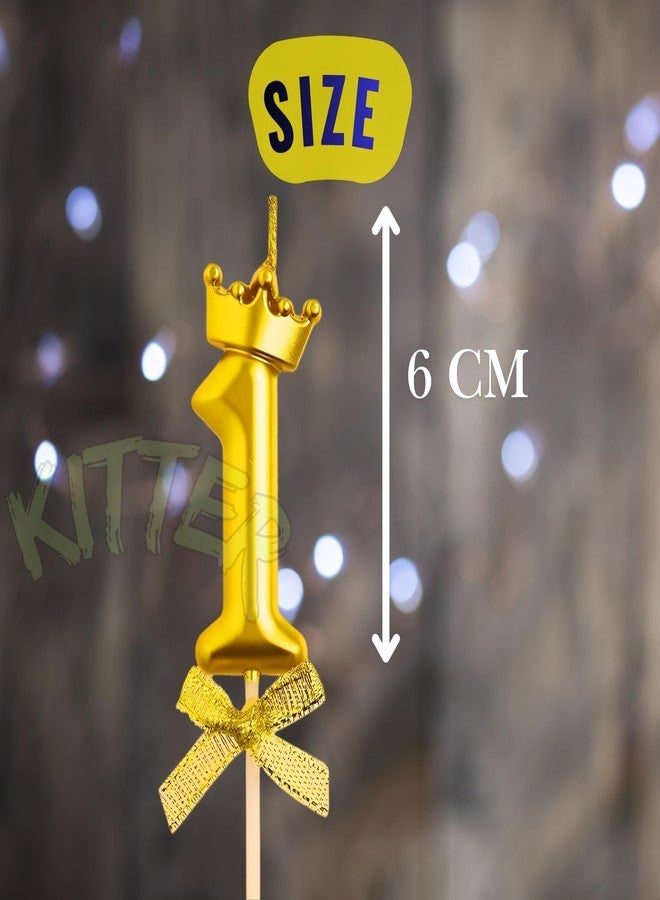 شمعة رقم 1 من كيتر لتزيين كعكة عيد الميلاد، ذهبية معدنية، رقم 1، زينة كعكة عيد الميلاد الأول، شمعة رقم 1 مع تاج في الأعلى، شموع أرقام لتزيين الكعكة في ذكرى الزواج (عبوة من قطعة واحدة) - Image 1