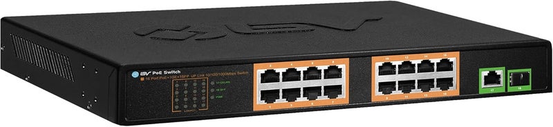 BV -Tech 18 Ports Long Range PoE+ Switch (16 PoE+ Ports | 1 Gigabit Ethernet uplink with 1 SFP Uplink) - 19" Rackmount - 120W - 802.3af/at -Desktop Design for Easy Set Up (16 Gigabit PoE+ Ports | 120W) - Image 1