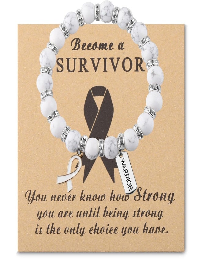 Gzrlyf Lung Cancer Awareness Bracelet Lung Cancer Gift For Patient Warrior Support Fighting Gift Lung Survivor Bead Bracelet (white lung cancer bracelet) - Image 1