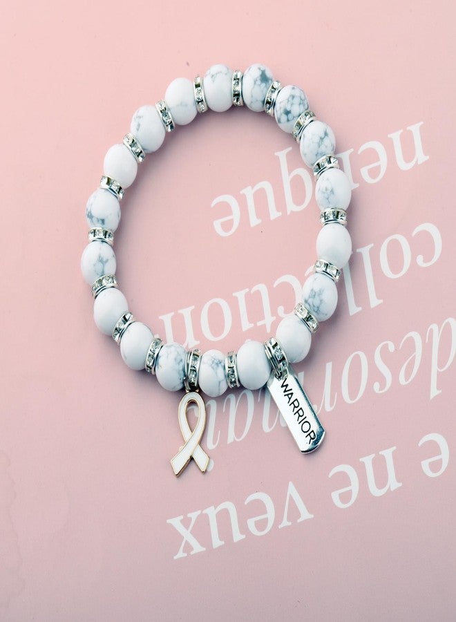 Gzrlyf Lung Cancer Awareness Bracelet Lung Cancer Gift For Patient Warrior Support Fighting Gift Lung Survivor Bead Bracelet (white lung cancer bracelet) - Image 5