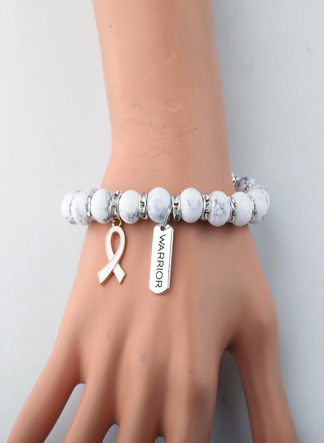 Gzrlyf Lung Cancer Awareness Bracelet Lung Cancer Gift For Patient Warrior Support Fighting Gift Lung Survivor Bead Bracelet (white lung cancer bracelet) - Image 4
