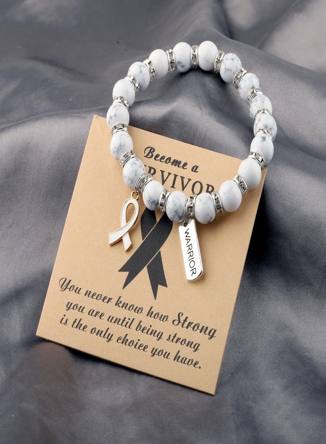 Gzrlyf Lung Cancer Awareness Bracelet Lung Cancer Gift For Patient Warrior Support Fighting Gift Lung Survivor Bead Bracelet (white lung cancer bracelet) - Image 3