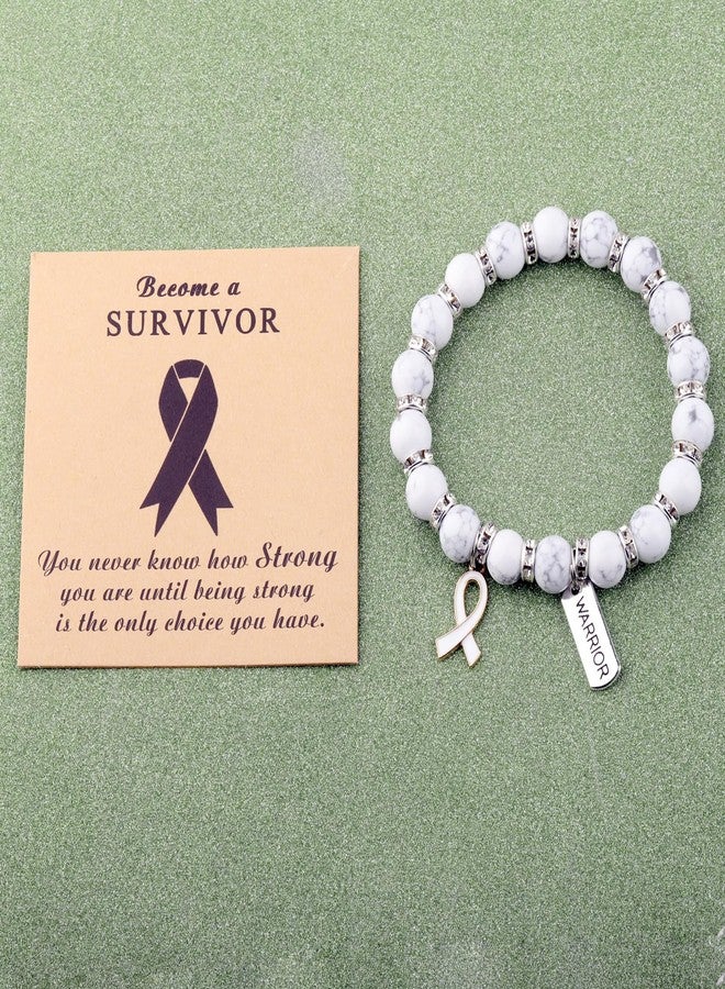 Gzrlyf Lung Cancer Awareness Bracelet Lung Cancer Gift For Patient Warrior Support Fighting Gift Lung Survivor Bead Bracelet (white lung cancer bracelet) - Image 2