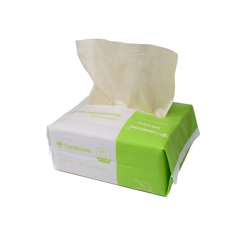careboree 400 Count Careboree Unbleached Dry Baby Wipes Unscented Multi-Purpose Cotton Tissue Small Size - Image 2