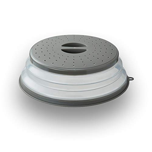 WENWELL Vented Collapsible Microwave Splatter Cover for Food,Kitchen dish bowl Plate lid Can be Hung,Dishwasher-Safe,Fruit Drainer Basket,BPA-Free Silicone & Plastic,gray - Image 1