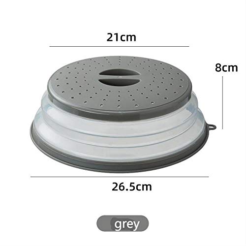 WENWELL Vented Collapsible Microwave Splatter Cover for Food,Kitchen dish bowl Plate lid Can be Hung,Dishwasher-Safe,Fruit Drainer Basket,BPA-Free Silicone & Plastic,gray - Image 2