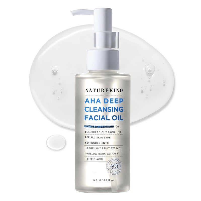 زيت تنظيف عميق للوجه AHA مع زيت الجوجوبا وزيت شجرة الشاي وPHA وCentella Asiatica مزيل الرؤوس السوداء الكوري منظف المسام ومزيل الدهون 145 مل 49 أونصة سائلة