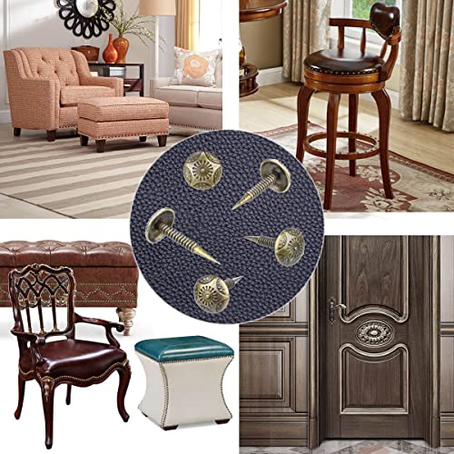 Homdire Upholstery Tacks with Small Head, 5/16 inch Vintage Furniture Tacks Nails for Upholstery, 200pcs Mini Decorative Nails with Threaded Leg, Sofa Tacks for Woods (Antique Brass) - Image 4
