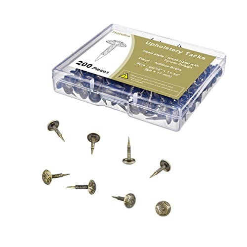 Homdire Upholstery Tacks with Small Head, 5/16 inch Vintage Furniture Tacks Nails for Upholstery, 200pcs Mini Decorative Nails with Threaded Leg, Sofa Tacks for Woods (Antique Brass) - Image 2