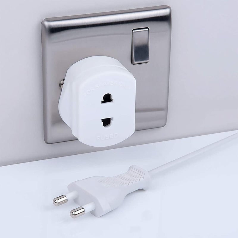 GoodTool Europe to UK Adapter Plug, US to UK Shaver Plug Adapter, 2 Pin to 3 Pin 1A with Fuse, Heavy Duty Bathroom Socket Adapter for Shaver Toothbrush (White) - Image 2