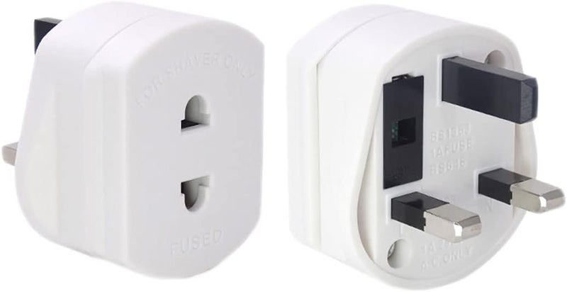 GoodTool Europe to UK Adapter Plug, US to UK Shaver Plug Adapter, 2 Pin to 3 Pin 1A with Fuse, Heavy Duty Bathroom Socket Adapter for Shaver Toothbrush (White) - Image 1