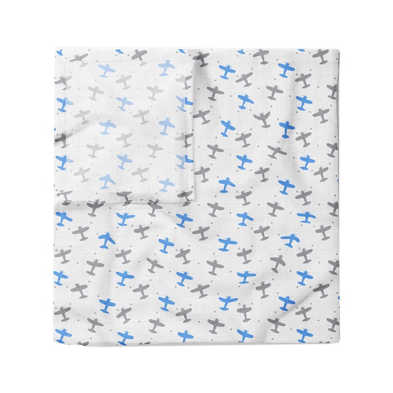Kiddery Swaddle Wraps | Airplane Print | 100% Muslin Cotton | Breathable | Soft | Nursing Cover | Stroller Cover | Newborn | Extra Large Size | Edition Boys - Image 1