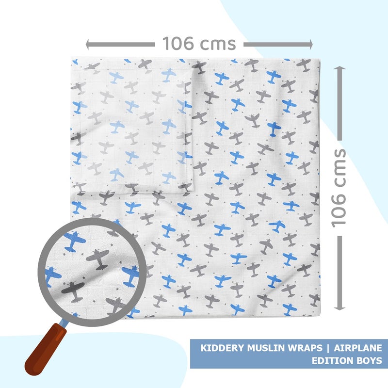 Kiddery Swaddle Wraps | Airplane Print | 100% Muslin Cotton | Breathable | Soft | Nursing Cover | Stroller Cover | Newborn | Extra Large Size | Edition Boys - Image 5
