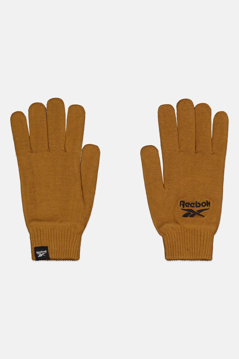 Reebok Men 1 Pair Embroidered Logo Knitted Gloves, Brown  - Image 1
