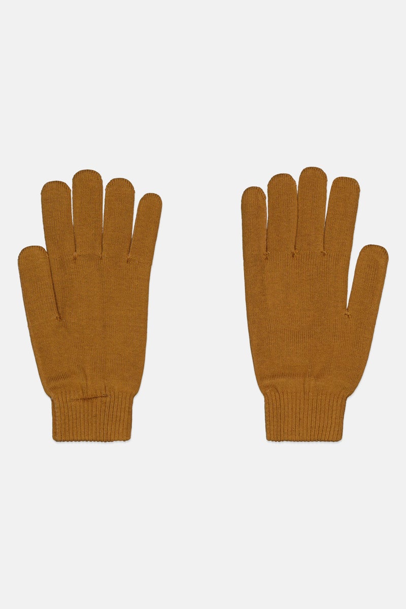 Reebok Men 1 Pair Embroidered Logo Knitted Gloves, Brown  - Image 2