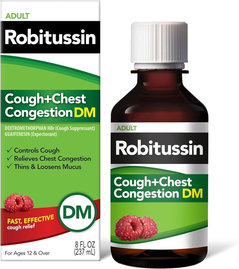 Robitussin Cough and Chest Congestion DM Cough Suppressant and Expectorant Raspberry Flavor 8 Fl Oz Bottle - Image 1