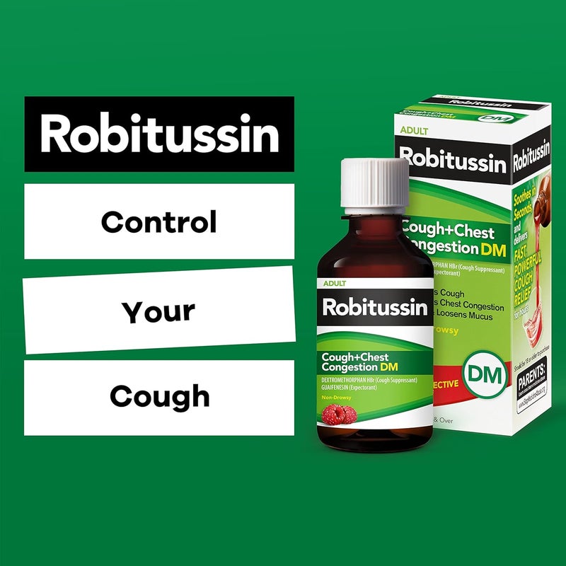 Robitussin Cough and Chest Congestion DM Cough Suppressant and Expectorant Raspberry Flavor 8 Fl Oz Bottle - Image 5