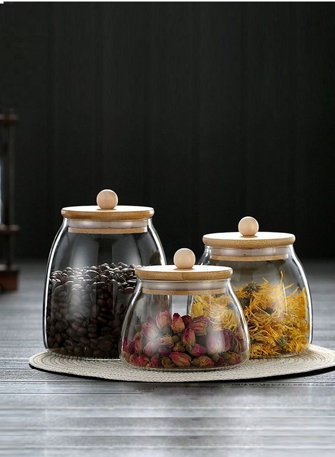 Glass Jar with Airtight Bamboo Lid Coffee Bean Jar Container Storage for Kitchen Storage Candy Bottle 600mL  - Image 3