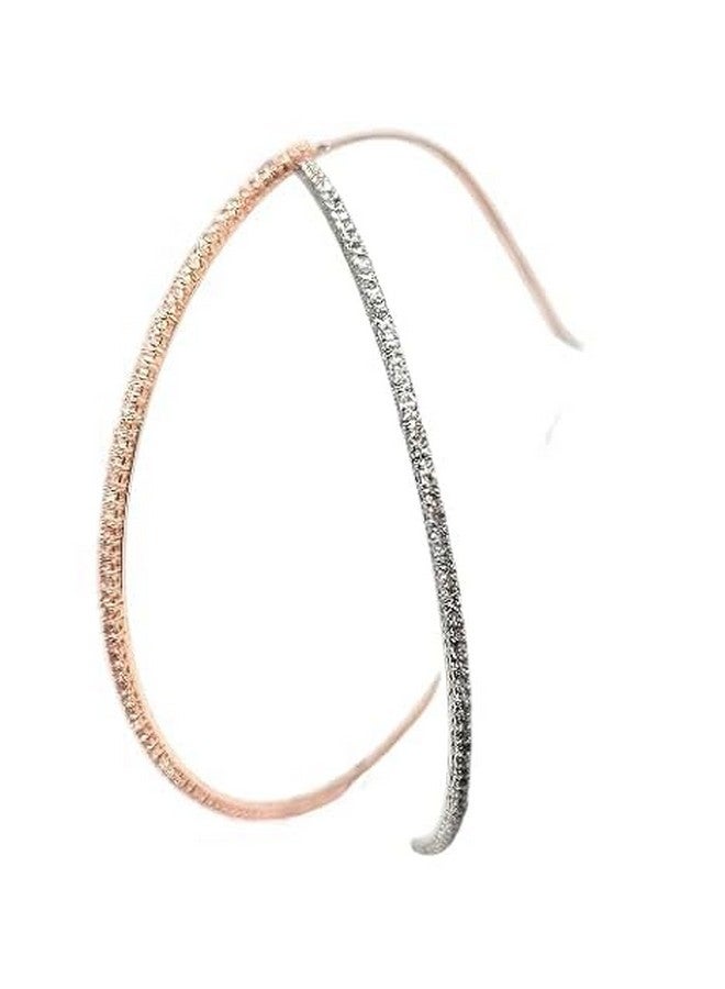 trendsetter إكسسوار شعر عصري مزين بالحجر المعدني / رباط رأس للفتيات والنساء (عبوة من 2) ذهبي وفضي (خط واحد) - Image 1