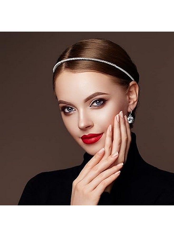 trendsetter إكسسوار شعر عصري مزين بالحجر المعدني / رباط رأس للفتيات والنساء (عبوة من 2) ذهبي وفضي (خط واحد) - Image 2