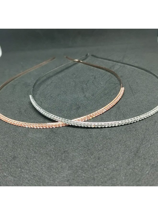 trendsetter إكسسوار شعر عصري مزين بالحجر المعدني / رباط رأس للفتيات والنساء (عبوة من 2) ذهبي وفضي (خط واحد) - Image 4