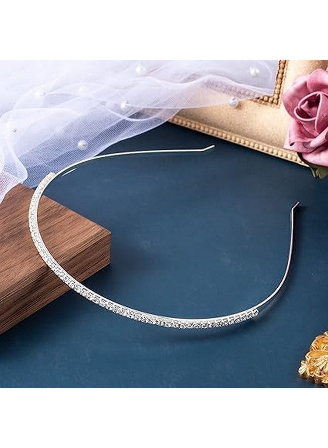 trendsetter إكسسوار شعر عصري مزين بالحجر المعدني / رباط رأس للفتيات والنساء (عبوة من 2) ذهبي وفضي (خط واحد) - Image 3