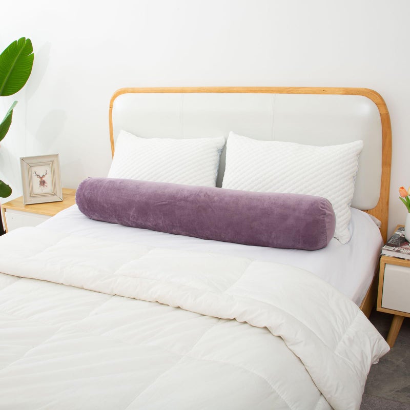 1 MIDDLE ONE Bolster Pillow for Bed, Long Round Body Pillow for Adults with Removable Velvet Cover, Decorative Tube Roll Cylinder Pillow, 47 x 7.87 Inch, Purple - Image 5