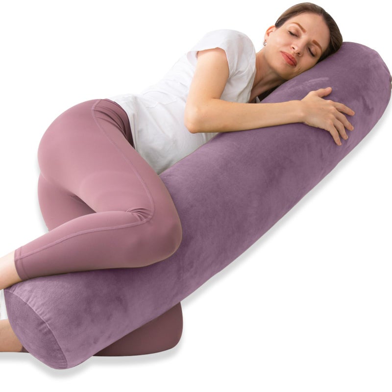 1 MIDDLE ONE Bolster Pillow for Bed, Long Round Body Pillow for Adults with Removable Velvet Cover, Decorative Tube Roll Cylinder Pillow, 47 x 7.87 Inch, Purple - Image 1