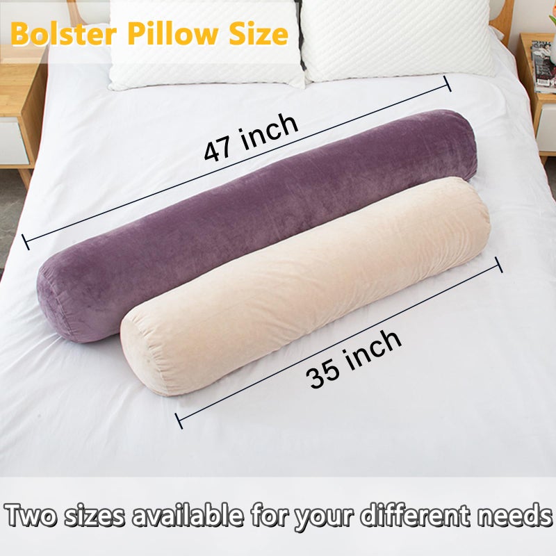 1 MIDDLE ONE Bolster Pillow for Bed, Long Round Body Pillow for Adults with Removable Velvet Cover, Decorative Tube Roll Cylinder Pillow, 47 x 7.87 Inch, Purple - Image 2