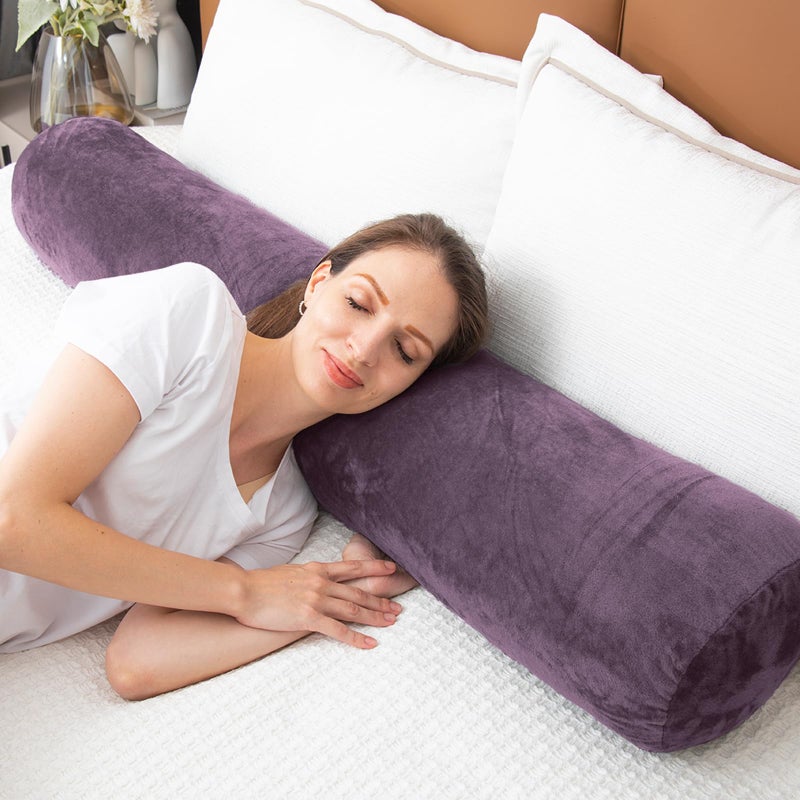 1 MIDDLE ONE Bolster Pillow for Bed, Long Round Body Pillow for Adults with Removable Velvet Cover, Decorative Tube Roll Cylinder Pillow, 47 x 7.87 Inch, Purple - Image 4