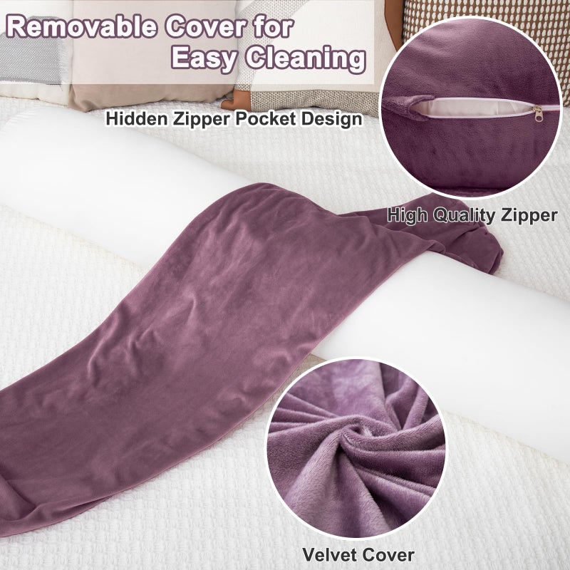 1 MIDDLE ONE Bolster Pillow for Bed, Long Round Body Pillow for Adults with Removable Velvet Cover, Decorative Tube Roll Cylinder Pillow, 47 x 7.87 Inch, Purple - Image 3