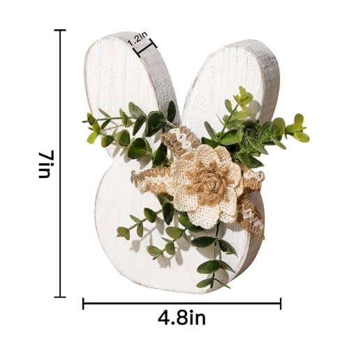 Treory Easter Decorations for the Home: Rustic Antique Wooden Bunny Happy Easter Table Centerpiece Signs, Farmhouse White Rabbit with Flowers Wood Bunny Easter Decorations for Table, Cute Easter Gifts - Image 2