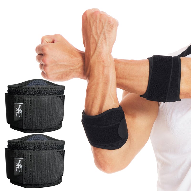 HiRui Tennis Elbow Brace for Forearm Tension Relief  Elbow Support Arm Straps Compression Pad for Men Women  Pressure Bands for Tendonitis Strains Weightlifting Golfer Baseball (Black-2 Pack) - Image 1