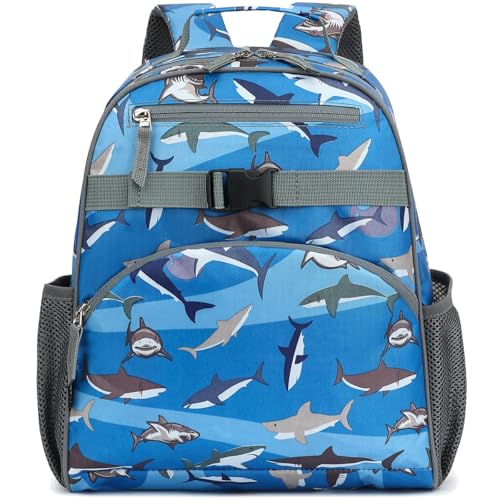 FlowFly Kids Backpack for Toddler Boys Girls, Simple Lightweight Bookbag for Daycare Kindergarten Elementary School Travel, Small Modern Bag (Medium 15''), Shark - Image 1