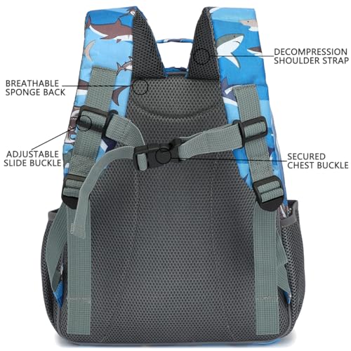 FlowFly Kids Backpack for Toddler Boys Girls, Simple Lightweight Bookbag for Daycare Kindergarten Elementary School Travel, Small Modern Bag (Medium 15''), Shark - Image 2