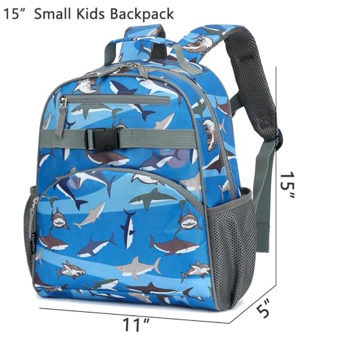 FlowFly Kids Backpack for Toddler Boys Girls, Simple Lightweight Bookbag for Daycare Kindergarten Elementary School Travel, Small Modern Bag (Medium 15''), Shark - Image 3
