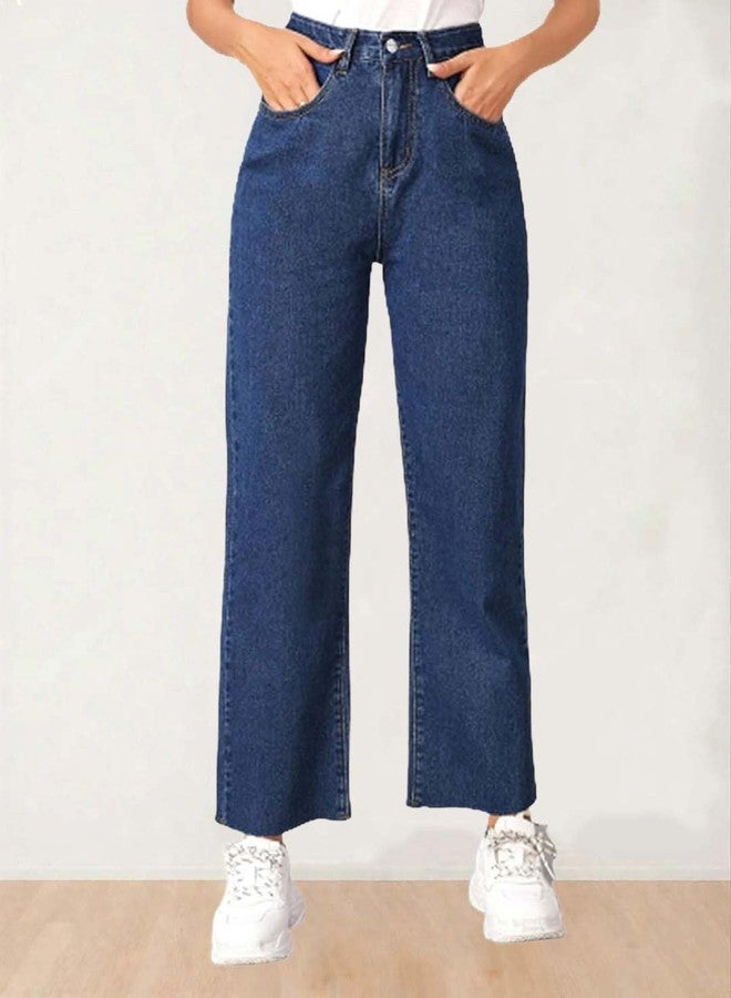KOTTY Womens High Waist Flared Fit Ankle Length Clean Look Blue Denim Jeans - Image 3